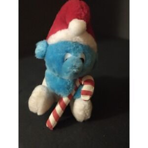 Smurf w Candy Cane Wallace Berrie And Co 5" Mantle  Plush Christmas